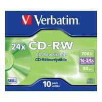 VERBATIM CD-RW 24X 80MIN 700MB JEWEL CASE 10 PACK