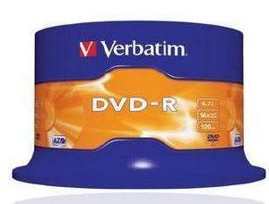 VERBATIM DVD-R 16X 4.7G CAKEBOX WHITE GLOSSY PRINTABLE 25PCS