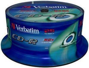 VERBATIM CD-RECORDABLE 80MIN - 700 MB EXTRA PROTECTION 52X CAKEBOX 25