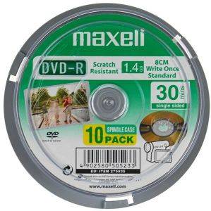 MAXELL DVD-R 8CM 1,4GB 30MIN CAKEBOX 10