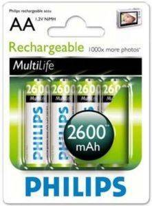  PHILIPS RECHARGEABLE MULTI LIFE AA 2600MAH 4TEM