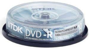 TDK DVD-R 16X 4.7 GB SCRATCHPROOF CAKEBOX 10
