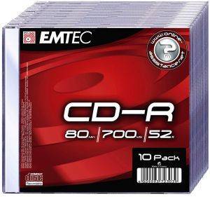 EMTEC CD-R 52X 80 MIN 700MB SLIM CASE 10 PACK