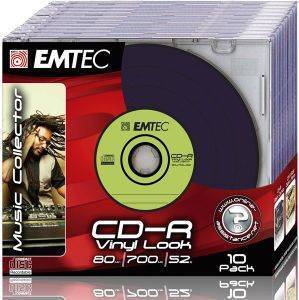 EMTEC CD-R 52X 80 MIN 700MB VINYL LOOK SLIM CASE 10 PACK
