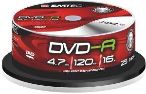 EMTEC DVD-R 16X 4,7GB 120 MIN CAKEBOX 25 PACK