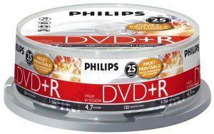 PHILIPS DVD+R 4,7GB 16X WHITE INKJET PRINTABLE CAKEBOX 25 PACK
