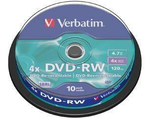 VERBATIM DVD-RW 4X MATT SILVER CAKEBOX 10PCS