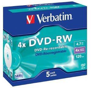 VERBATIM 43285 DVD-RW 4X 4.7GB 5PCS
