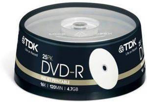 TDK DVD-R  4.7GB X16 PRINTABLE PHOTO INK 25 CAKEBOX T19838