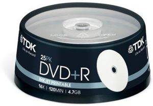 TDK DVD+R  4.7GB X16 PRINTABLE PHOTO INK 25 CAKEBOX T19845