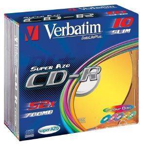VERBATIM CD-R 80MIN - 700 MB DATALIFE PLUS COLOURED 52X 10PCS