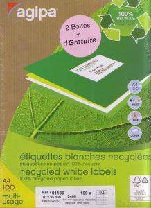  AGIPA RECYCLED  MULTI USAGE 70X35MM 100  2400 TEM