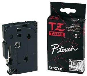  BROTHER P-TOUCH TZE121 CLEAR/BLACK (8M X 9MM) OEM: TZE121