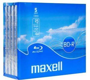 MAXELL BLU RAY BD-R 4X 25 GB JEWEL CASE 5PCS