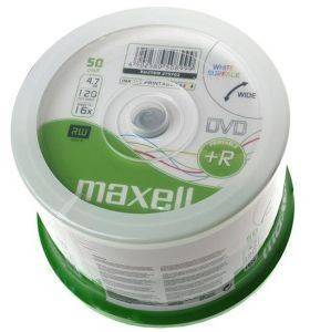 MAXELL DVD+R 4.7GB 16X INKJET PRINTABLE CAKEBOX 50PCS