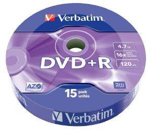 VERBATIM DVD+R MATT SILVER 16X WRAP 15PCS 4.7GB