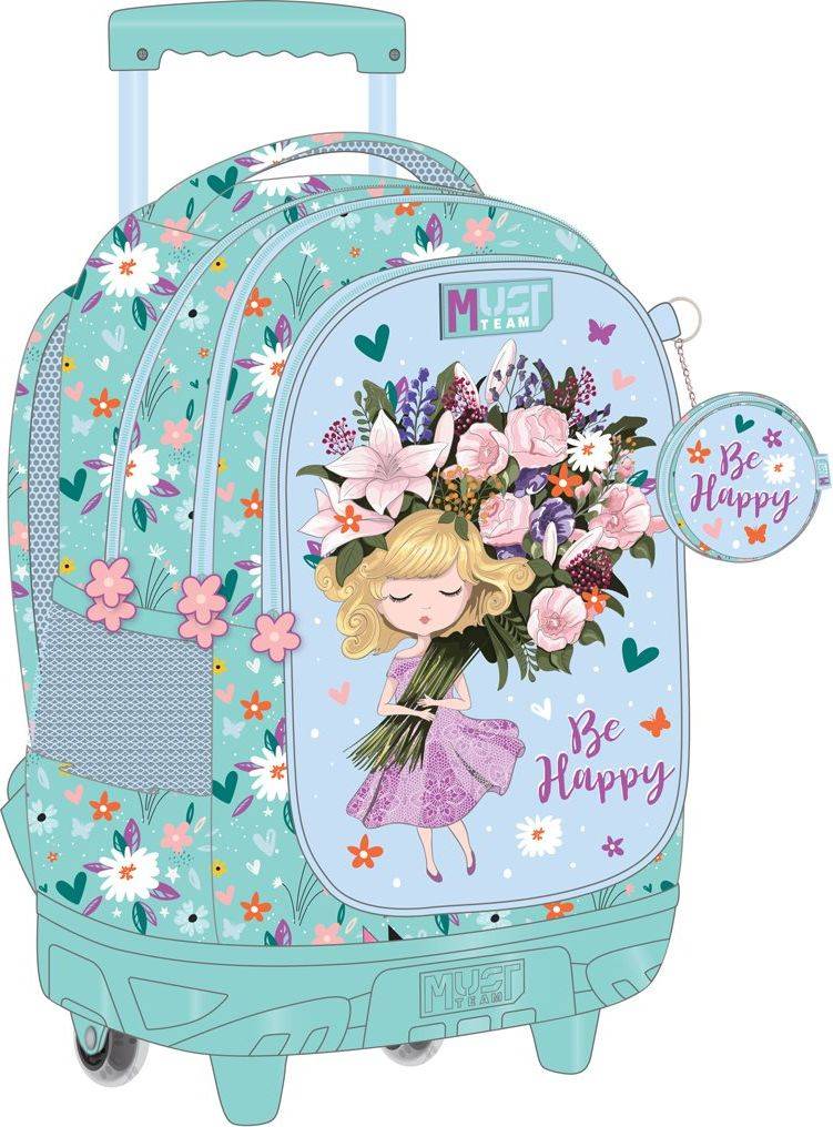 ΤΣΑΝΤΑ TROLLEY MUST TEAM BE HAPPY 3 ΘΗΚΕΣ ΜΕ ΔΩΡΟ ΠΟΡΤΟΦΟΛΙ