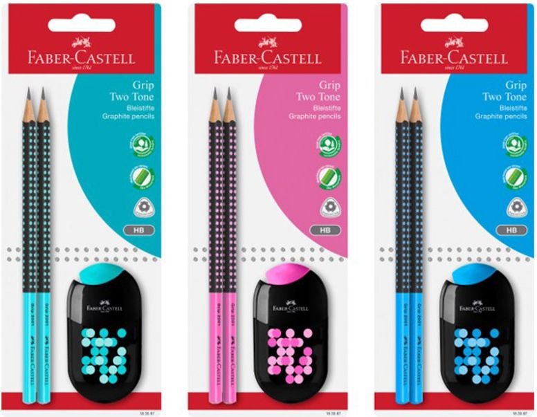 FABER-CASTELL ΣΕΤ FABER CASTELL 183587 GRIP ΔΙΧΡΩΜΑ 2 ΜΟΛΥΒΙΑ - ΞΥΣΤΡΑ COMBI ΜΠΛΕ-ΜΑΥΡΟ