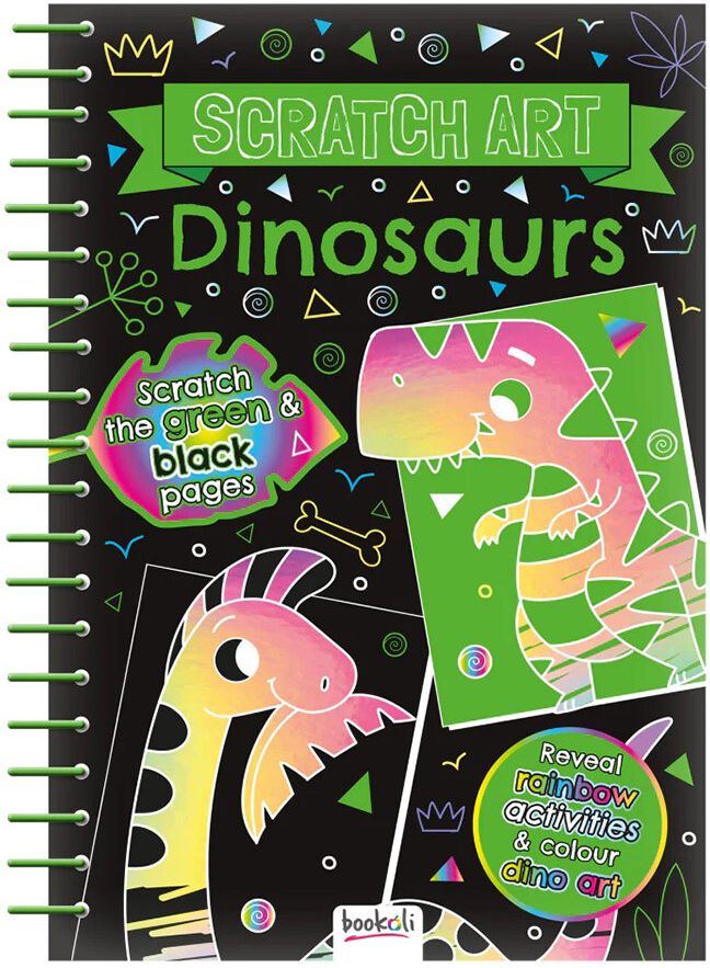BOOKOLI SCRATCH ART FUN  BLACK AND COLOUR: DINOSAURS