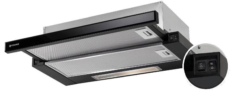 ΣΥΡΟΜΕΝΟΣ ΑΠΟΡΡΟΦΗΤΗΡΑΣ 60CM PYRAMIS ECOLINE INOX ΜΕ ΜΑΥΡΟ ΓΥΑΛΙ (065032801) PYRAMIS