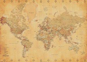 POSTER WORLD MAP (VINTAGE STYLE) 100X140CM