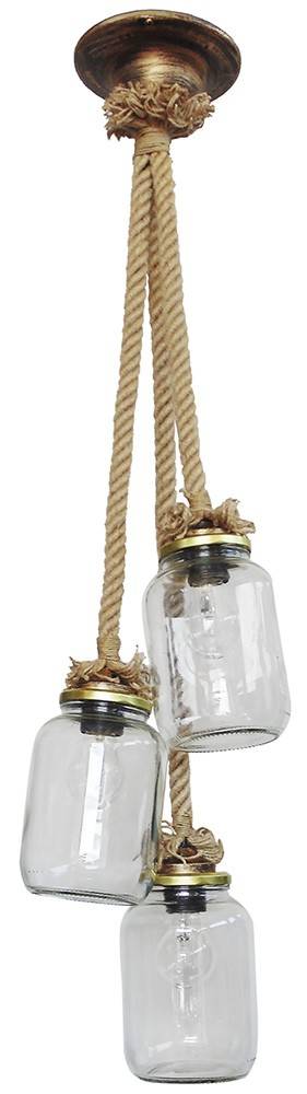 HERONIA LIGHTING ΦΩΤΙΣΤΙΚΟ ΟΡΟΦΗΣ HERONIA LIGHTING FUN-07TS ROPE 3L ΣΧΟΙΝΙ/ΓΥΑΛΙ ΜΠΕΖ/ΔΙΑΦΑΝΕΣ 97X28CM