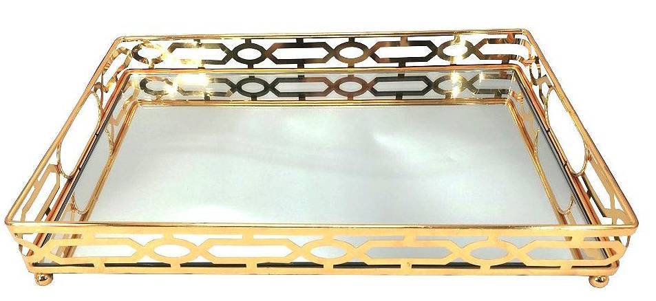 ESPIEL ΔΙΣΚΟΣ ΣΕΡΒΙΡΙΣΜΑΤΟΣ ESPIEL ΟΡΘΟΓΩΝΙΟΣ ΜΕΤΑΛΛΟ ΧΡΥΣΟ ΜΕ ΚΑΘΡΕΠΤΗ 45Χ30Χ6CM