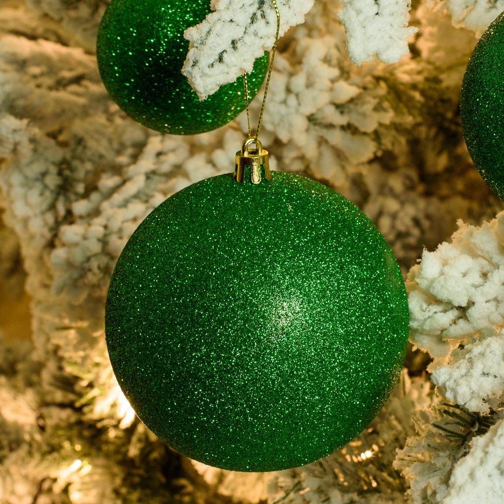 ΧΡΙΣΤΟΥΓΕΝΝΙΑΤΙΚΕΣ ΜΠΑΛΕΣ CHRISTMAS ΓΚΛΙΤΕΡ ΠΛΑΣΤΙΚΟ ΠΡΑΣΙΝΟ 6ΤΜΧ 8CM CHRISTMAS COLLECTION