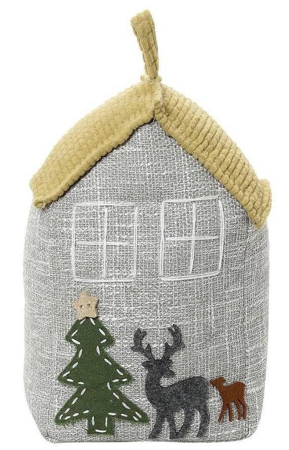 ΧΡΙΣΤΟΥΓΕΝΝΙΑΤΙΚΟ ΔΙΑΚOΣΜΗΤΙΚΟ ESPIEL DOOR STOP ΣΠΙΤΑΚΙ ΥΦΑΣΜΑ ΓΚΡΙ 13X10X28CM ESPIEL