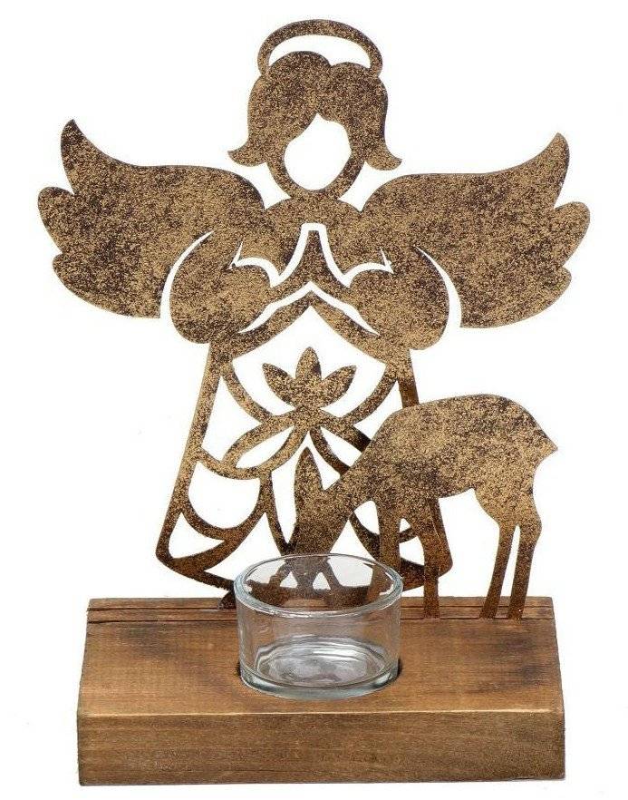 ΧΡΙΣΤΟΥΓΕΝΝΙΑΤΙΚΟ ΔΙΑΚΟΣΜΗΤΙΚΟ ESPIEL ΑΓΓΕΛΑΚΙ ΞΥΛΙΝΗ ΒΑΣΗ ΡΕΣΩ ΧΡΥΣΟ 15X9.5X21.5CM ESPIEL