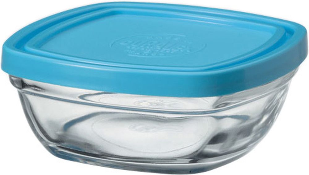 DURALEX ΔΟΧΕΙΟ ΦΑΓΗΤΟΥ DURALEX ΓΥΑΛΙΝΟ ΤΕΤΡΑΓΩΝΟ ΜΕ ΜΠΛΕ ΚΑΠΑΚΙ (9CM)