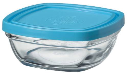 ΔΟΧΕΙΟ ΦΑΓΗΤΟΥ 300ML DURALEX ΓΥΑΛΙΝΟ ΤΕΤΡΑΓΩΝΟ ΜΕ ΜΠΛΕ ΚΑΠΑΚΙ 11CM DURALEX