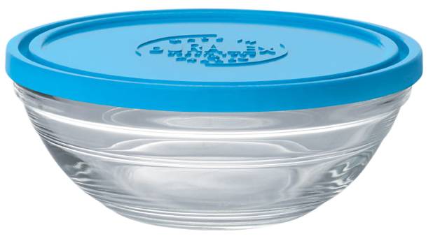 ΔΟΧΕΙΟ ΦΑΓΗΤΟΥ DURALEX ΓΥΑΛΙΝΟ ΣΤΡΟΓΓΥΛΟ ΜΕ ΜΠΛΕ ΚΑΠΑΚΙ (14CM) DURALEX