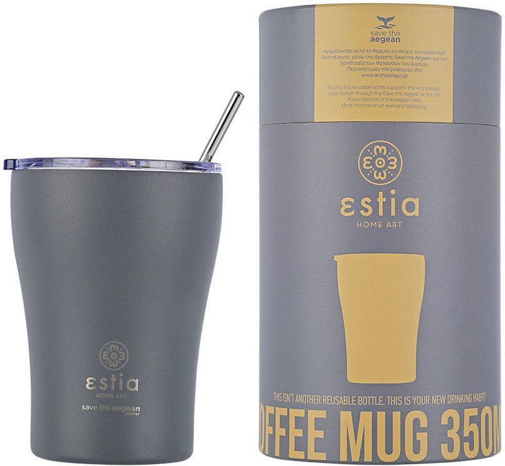 ΠΟΤΗΡΙ ΘΕΡΜΟΣ COFFEE MUG SAVE THE AEGEAN ΜΕ ΚΑΛΑΜΑΚΙ FJORD GREY (350ML) SAVE THE AEGEAN