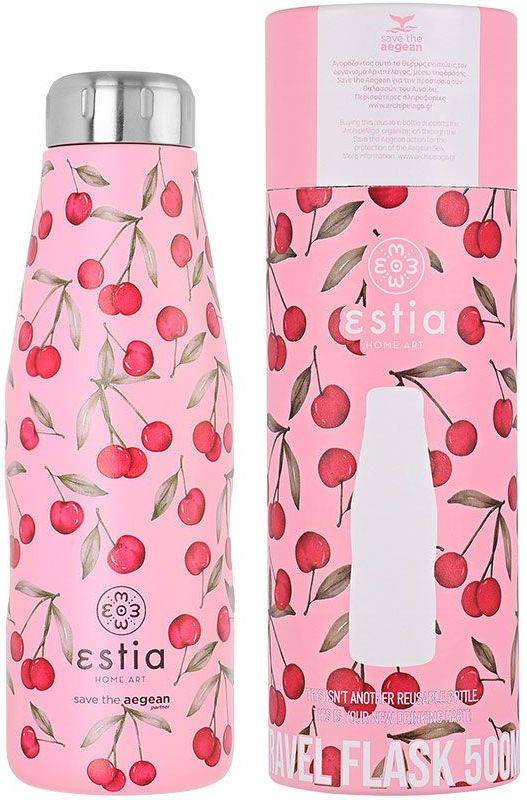 SAVE THE AEGEAN ΜΠΟΥΚΑΛΙ ΘΕΡΜΟΣ ESTIA SAVE THE AEGEAN TRAVEL FLASK CHERRY ROSE (500ML)