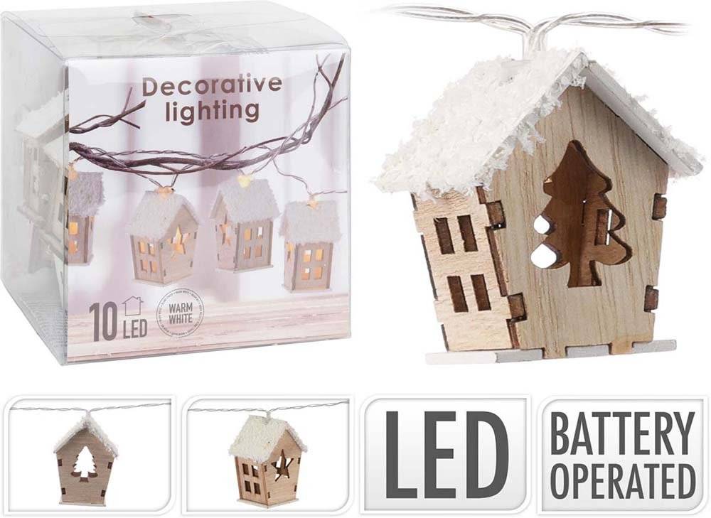 JK HOME ΣΕΤ ΧΡΙΣΤΟΥΓΕΝΝΙΑΤΙΚΑ ΛΑΜΠΑΚΙΑ JK HOME DECOR ΣΠΙΤΑΚΙ ΞΥΛΙΝΟ 10LED 2ΤΜΧ (5CM)