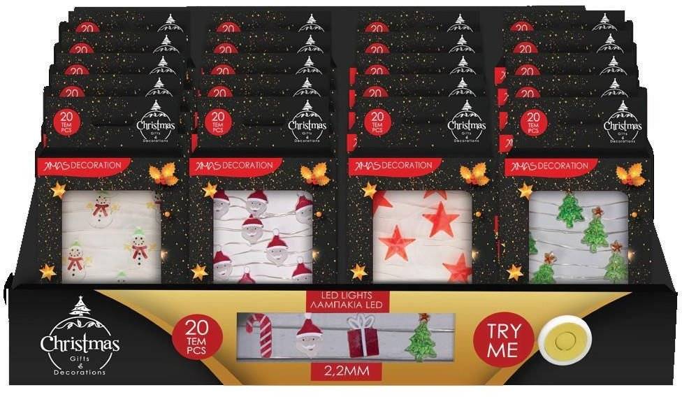 CHRISTMAS COLLECTION ΧΡΙΣΤΟΥΓΕΝΝΙΑΤΙΚΑ ΛΑΜΠΑΚΙΑ LED 20 ΤΜΧ. 2,2M 4 ΣΧΕΔΙΑ 1ΤΜΧ