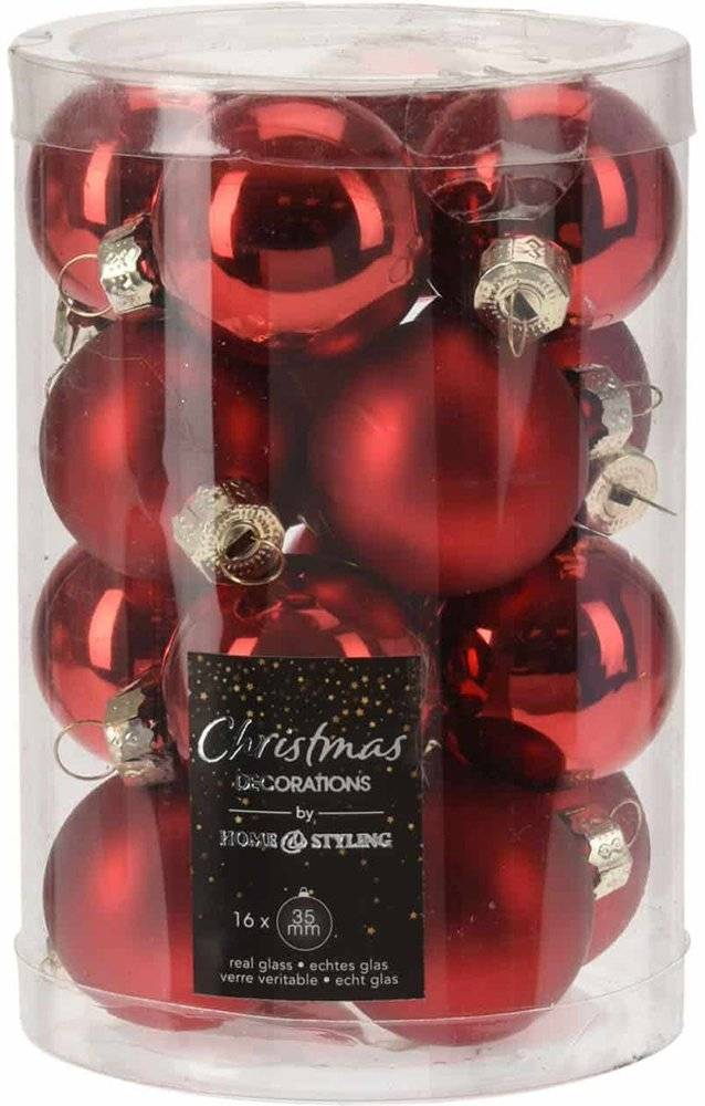 JK HOME ΣΕΤ ΧΡΙΣΤΟΥΓΕΝΝΙΑΤΙΚΑ ΣΤΟΛΙΔΙΑ ΜΠΑΛΕΣ JK HOME DECOR ΓΥΑΛΙΝΗ ΚΟΚΚΙΝΗ 16ΤΜΧ (3.5CM)