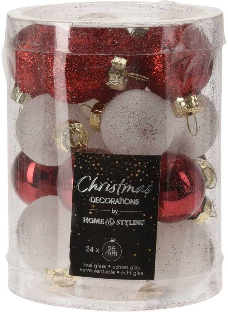 JK HOME ΣΕΤ ΧΡΙΣΤΟΥΓΕΝΝΙΑΤΙΚΑ ΣΤΟΛΙΔΙΑ ΜΠΑΛΕΣ JK HOME DECOR ΓΥΑΛΙΝΗ GLITTER 24ΤΜΧ (2.5CM)