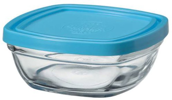 DURALEX ΔΟΧΕΙΟ ΦΑΓΗΤΟΥ DURALEX ΓΥΑΛΙΝΟ ΤΕΤΡΑΓΩΝΟ ΜΕ ΜΠΛΕ ΚΑΠΑΚΙ (14CM)