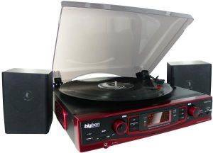 BIGBEN TD85 TURNTABLE 33/45/78 RPM BLACK/RED WITH USB SLOT + 2 SPEAKERS