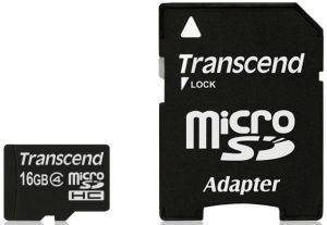 TRANSCEND TS16GUSDHC4 16GB MICRO SDHC CLASS 4 + ADAPTER