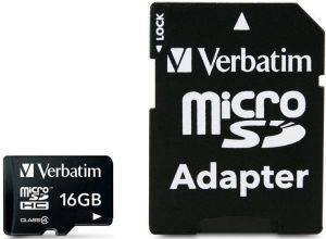 VERBATIM 43968 MICROSDHC 16GB CLASS 4 WITH ADAPTOR