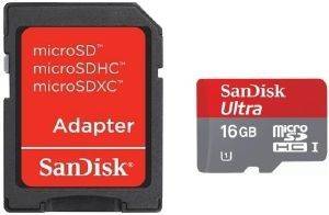 SANDISK ULTRA 16 GB MICROSDHC CLASS 10 UHS-1 MEMORY CARD WITH ADAPTER SDSDQU-016G-U46A