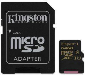 KINGSTON SDCA10/64GB 64GB MICRO SDHC CL10 UHS-I WITH ADAPTER