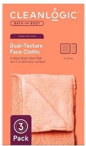   CLEANLOGIC BATH AND BODY DUAL-TEXTURE FACE CLOTHS - SENSITIVE SKIN 3TMX