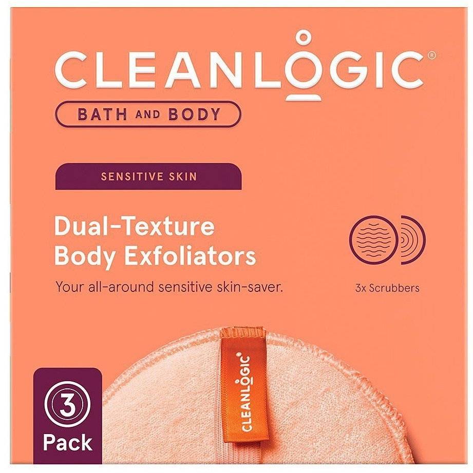 ΣΦΟΥΓΓΑΡΙ CLEANLOGIC BATH - BODY DUAL-TEXTURE BODY EXFOLIATORS - SENSITIVE SKIN - SET OF 3 3TMX CLEANLOGIC