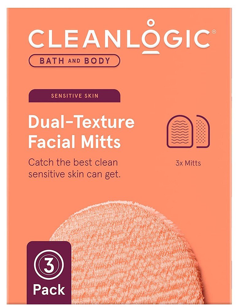 CLEANLOGIC ΣΦΟΥΓΓΑΡΙ CLEANLOGIC BATH AND BODY DUAL-TEXTURE FACIAL MITTS - SENSITIVE SKIN 3TMX