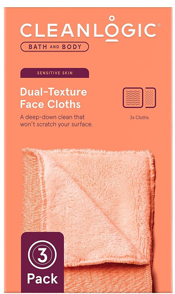 CLEANLOGIC ΣΦΟΥΓΓΑΡΙ CLEANLOGIC BATH AND BODY DUAL-TEXTURE FACE CLOTHS - SENSITIVE SKIN 3TMX