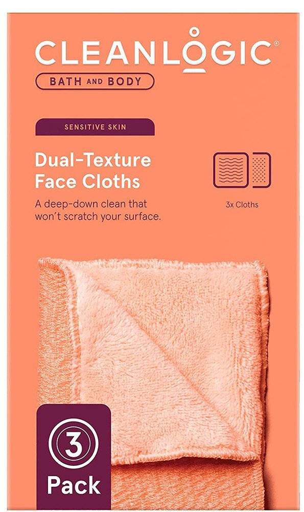 ΣΦΟΥΓΓΑΡΙ CLEANLOGIC BATH AND BODY DUAL-TEXTURE FACE CLOTHS - SENSITIVE SKIN 3TMX CLEANLOGIC